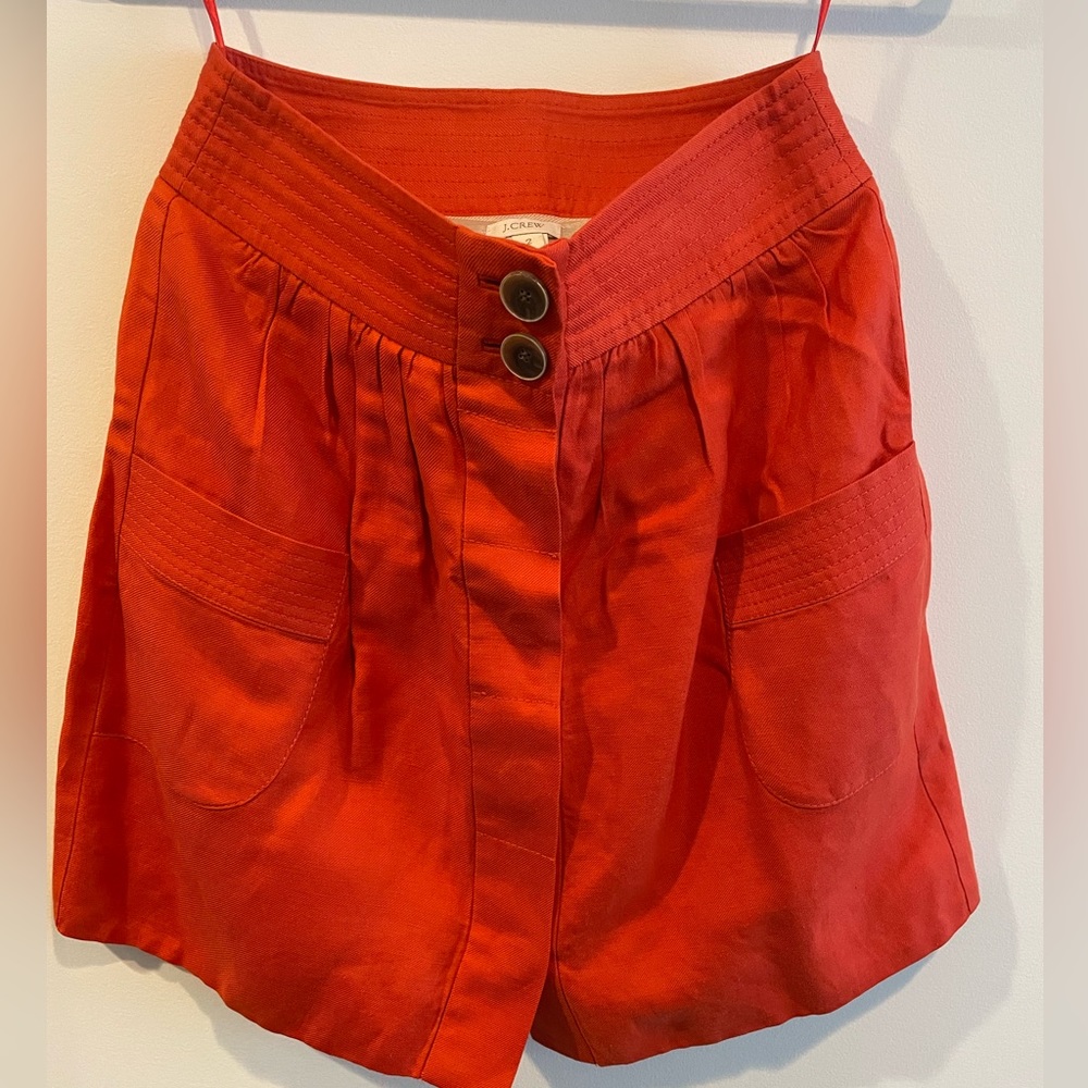 J. Crew orange linen mini skirt with pockets